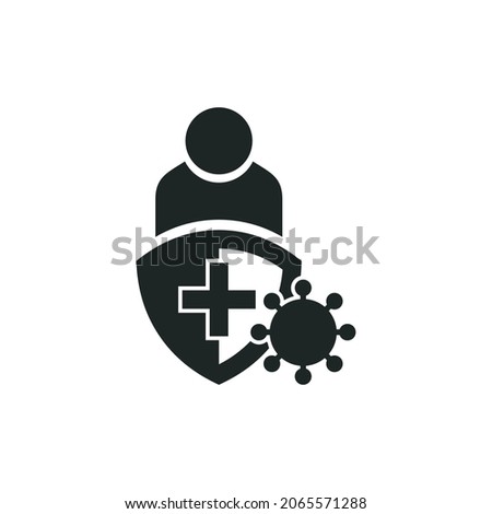 Anti virus shield icon isolated of flat style design. Vaccine shield from virus icon