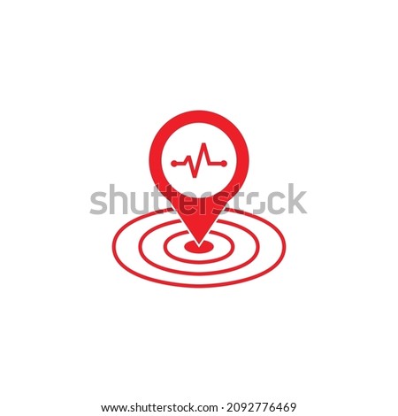 Earthquake location icon isolated on white background. Map pin and Earthquake icon. ストックフォト © 
