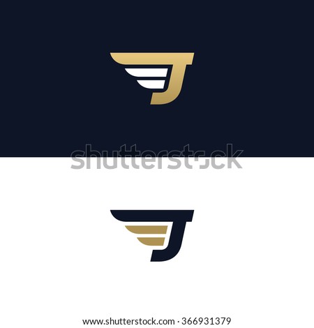 Letter J logo template. Wings design element vector illustration. Corporate branding identity