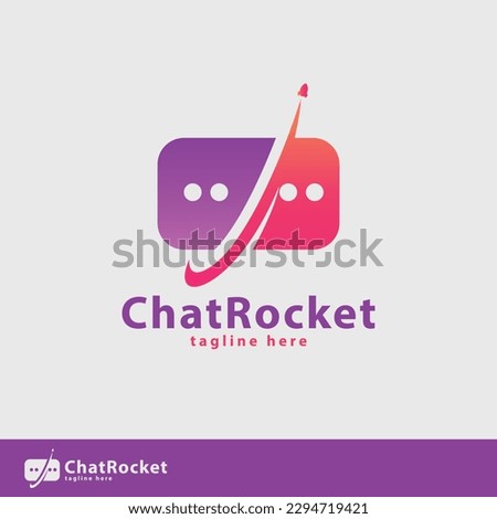 chat logo design, rocket chat logo template inspiration.