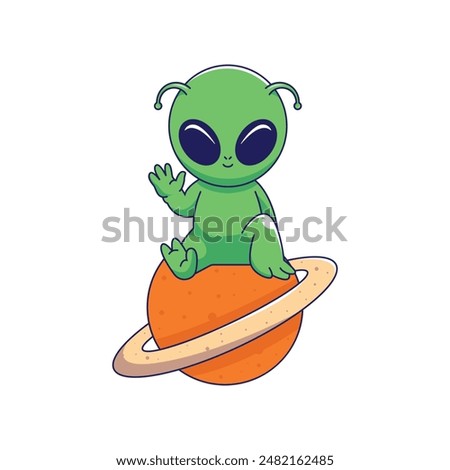 Cute alien ufo flying Cartoon Vector