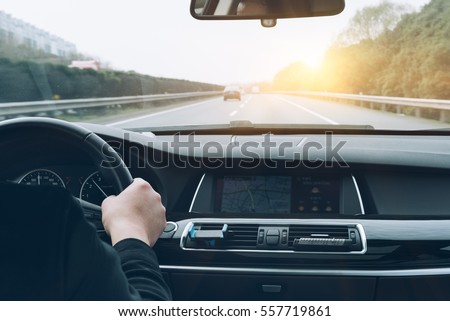 man driving car from rear view on the highway. Foto stock © 
