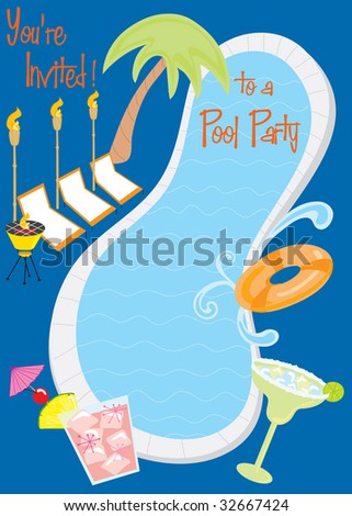 Retro Pool Party Invitation With Cocktails With Room For Text Stock ...