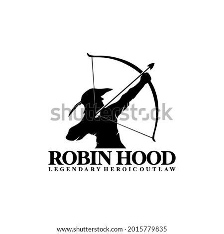 Robin Hood the legendary villain silhouette design logo retro vintage archer fighter logo