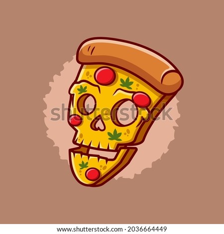 Skull Pizza vector. Pizza on Halloween concept. Halloween scary pizza with skull face. Halloween food Themed Icon Illustration. 