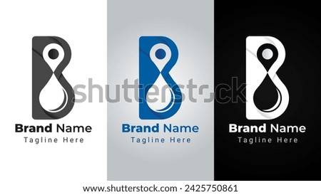 Letter B Pin Water Logo,  combinations of letter b and negative space of pin and water drop symbol