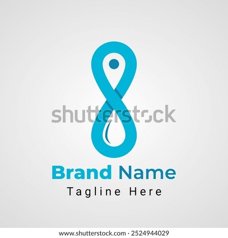 Water Drop Pin Infinity Logo, combinations of infinity logo or number 8 that form negative space of pin and water drop symbol