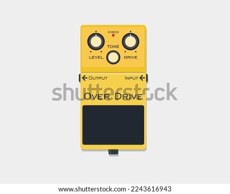 vector illustration of an orange overdrive pedal in minimalistic style
