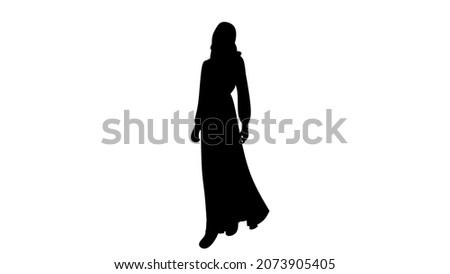 Black silhouette of a hijabi Muslim woman standing. This vector design is perfect for hijab brands.