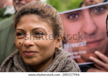 OSLO - MAY 19: Ensaf Haidar, wife of imprisoned Saudi blogger Raif Badawi, protests with activists in front of the Saudi Arabian embassy in Oslo, Norway, to demand his release, May 19, 2015.