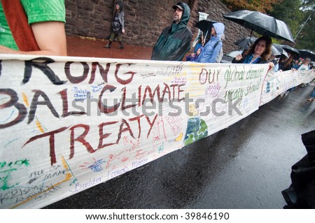 WASHINGTON, DC-OCT 24:Environmental activists, in more than 150 nations and 4300 events, call for action on climate change during the International Day of Climate Action October 24, 2009 in Washington