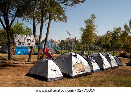 JERUSALEM - AUGUST 11: A tent city pitched as part of Israel\'s nationwide \