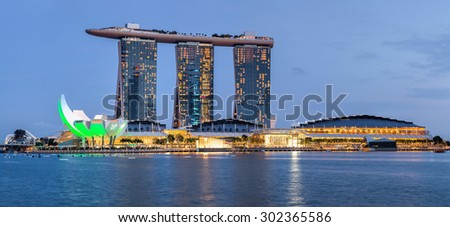 SINGAPORE CITY, SINGAPORE STATE - 26 OCTOBER 2014: Marina Bay Sands is a Resort fronting Marina Bay in Singapore. Developed by Las Vegas Sands, it is the most expensive standalone casino property