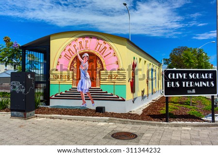 NAPIER TOWN, NEW ZEALAND - 31 JANUARY 2015: Facade of the Clive Square bus terminal. Napier, New Zealand.