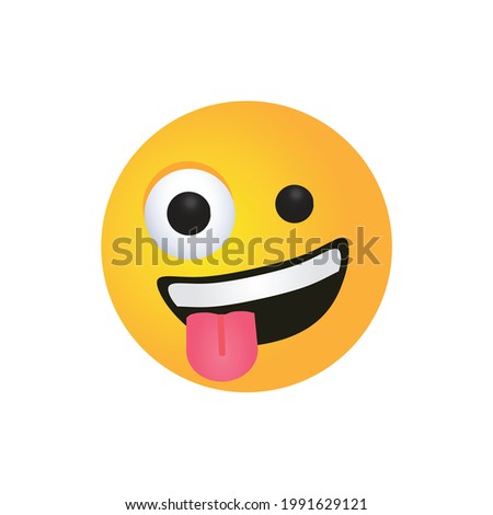 vector round yellow cartoon bubble Crazy Eyes Excited Wild Goofy Grinning emoticons comment social media Facebook Instagram Whatsapp chat comment reactions, icon template face emoji character message