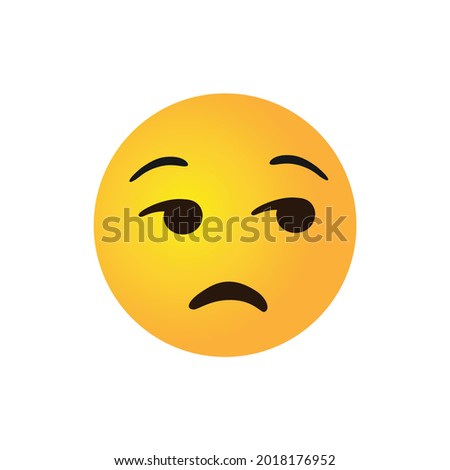 vector round yellow cartoon bubble Dissatisfied Side Unimpressed Meh Unamused emoticons comment social media Facebook Instagram Whatsapp chat comment reactions, icon template face emoji character