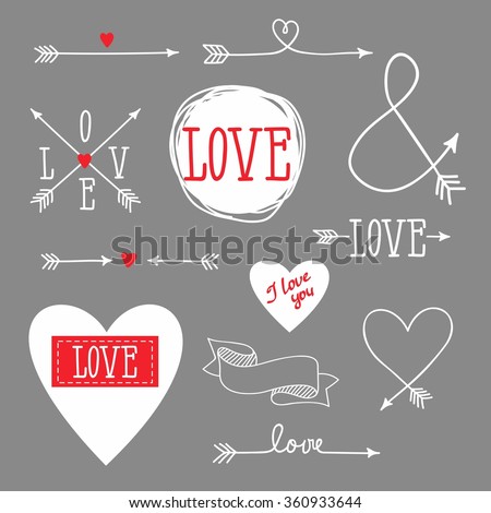 set of elements for design - arrows, hearts, love
