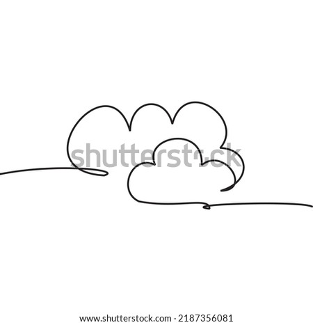 Continuous one line drawing of clouds in the sky. Minimalist black linear design isolated on white background. Vector illustration of clouds.