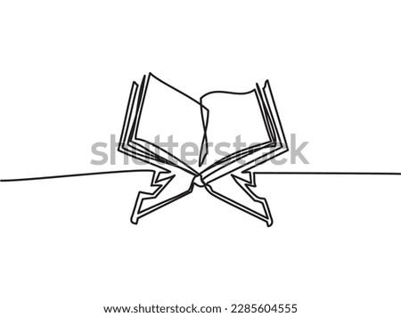 Islamic Holy Al Qur'an Icon. One simple line drawing of Al Qur'an holy book of Islam. Reading Al Quran is worship that is very rewarding. Vector illustration of worship on ramadhan night line art. Stok fotoğraf © 