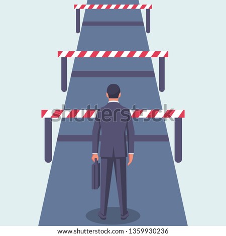 Conquering adversity. Hurdle on way concept. Businessman obstacle metaphor. Overcoming obstacle on road. Vector illustration flat design. Barrier on way to success. Vector illustration flat design. Сток-фото © 