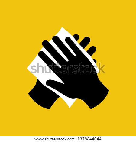 Wipe your hand with damp cloth black icon. Wipe skin paper tissue. Wash hand. Personal hygiene. White napkin. Vector illustration flat design isolated on background. Disinfection skin care. 