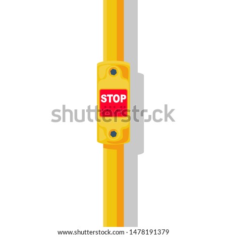 Bus stop button. Stop public transport. Red button on the metal handrail of a bus. Font for the blind. Vector illustration flat design. Isolated on white background.