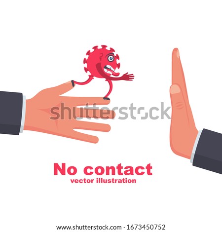 Bacteria on hand. Coronavirus transmitted through a handshake. Gesture No physical contact. Vector illustration cartoon flat design. Precautions and prevention of disease.