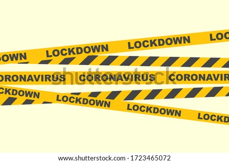 Lockdown coronavirus. Quarantine concept. Caution lines. Yellow ribbons. Warning tapes. Danger signs. Vector illustration flat design. Restricted area prevention. Landing page 2019-ncov danger zona.