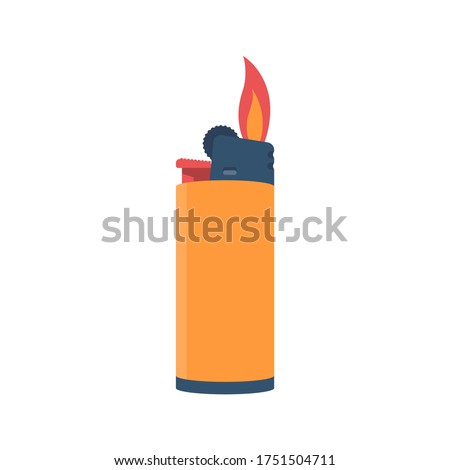 Flat style lighter isolated on a white background. Fire from a lighter. Cartoon icon. Vector illustration flat design. Graphic template for web design and print.