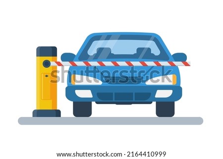 The car stands in front of a closed barrier. Closed car barriers. Parking car barrier gate. Street road stop border. Vector illustration flat design. Isolated on white background. ストックフォト © 