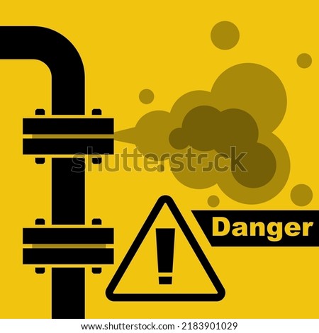 Gas leak. Breakdown pipelines. Danger concept. Warning template. Vector illustration flat design. Isolated on background.