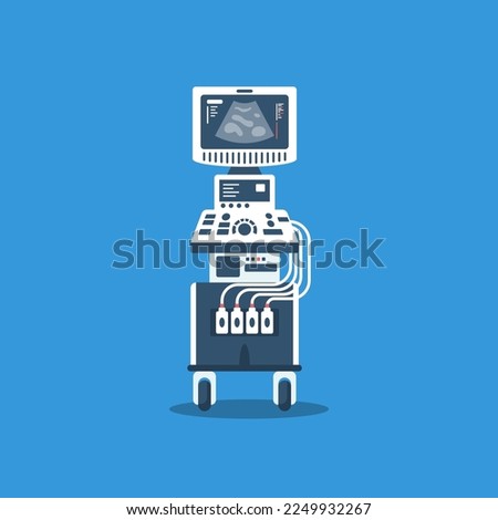 Ultrasound machine. Ultrasound scanner machine isolated object on white background. Medical diagnostic equipment sonography. Vector illustration flat design. Ultrasonic device.