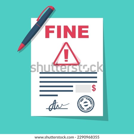 Fine concept. Letter with a fine. Landing page business metaphor. Vector illustration flat design. Isolated on background.