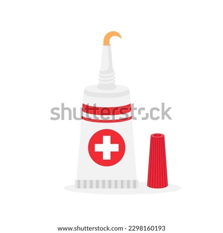 Tube of ointment. Medical tube. Cream for health care. Dermatology, skin care or trauma. Vector illustration flat design. Isolated on white background.