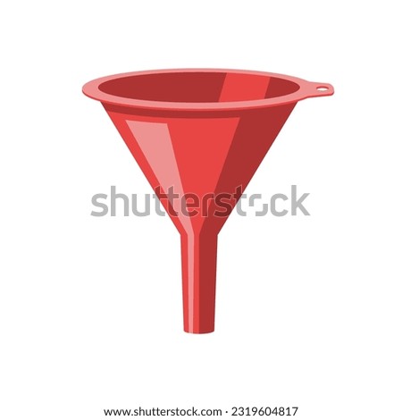 Plastic funnel vector flat icon. Red household plastic funnel for oil or water. Vector illustration flat design. Isolated on white background.