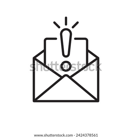 Envelope line design. Pay attention to the message. Exclamation point. Continuous line drawing of open envelope. Email marketing landing page. Vector illustration flat design. 