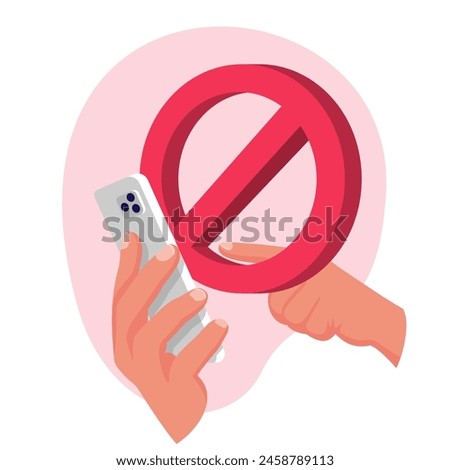 Not smartphone. Ban on using a phone. Don't call. Prohibition of the use of the phone by the driver. Red prohibition sign. Vector illustration flat design. Isolated on white background.