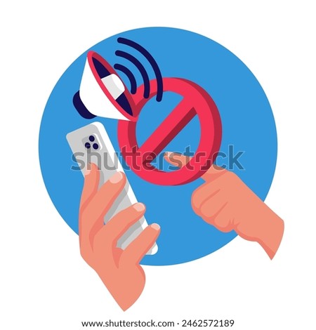 Silent mode on the phone. Smartphone without sound. Phone in hand. Vector illustration flat design. Isolated on a white background.