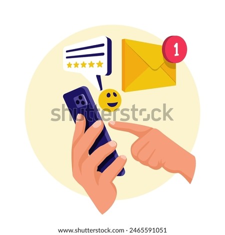 Smartphone in hand human of receiving an incoming message. SMS icon, mail. Vector illustration isometric design. Incoming e-mail.