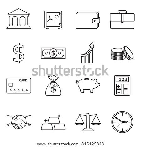 banking, finance, business, money, management. Icons isolated on a white background black outline. Vector illustration.