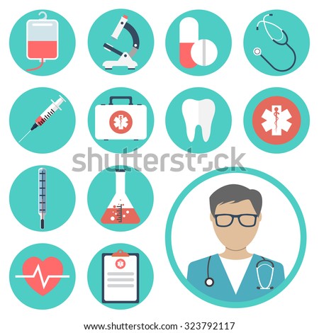 medical icons. medical equipments, tools. colorful template web and mobile applications. flat design. health and treatment. modern concept, vector illustration