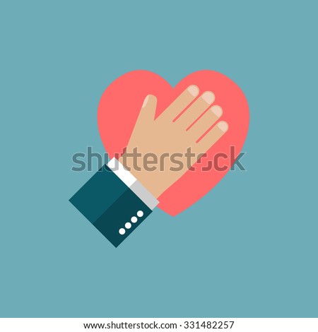 Hand on heart icon. Logo. Flat design.