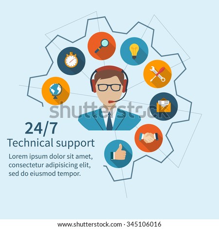 Customer service, technical support, call center. Vector illustration, flat design.