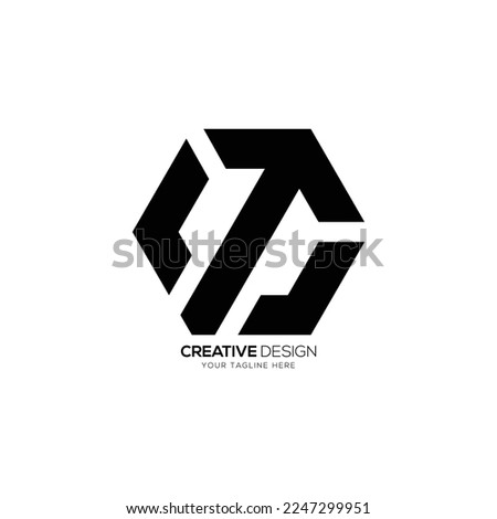 Letter C T hexagon shape monogram logo design