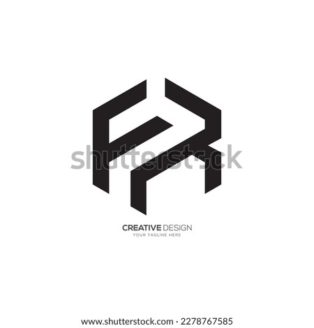 polygonal letter F R or R F hexagon unique monogram logo