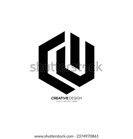 Modern letter cw or wc hexagon shape monogram logo