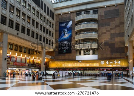 Taipei, Taiwan - May 5, 2015 : Taipei Station is the main transportation hub for both the city and for northern Taiwan.