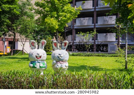 rabbit sculptures, public art decoration in community park