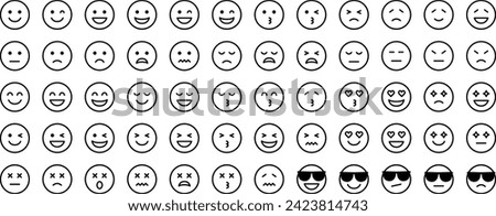 Vector set of various facial expressions of joy, anger, sorrow, and pleasure