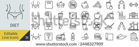 Editable Line Vector Diet Line Art Icon Set (Not Outlined)